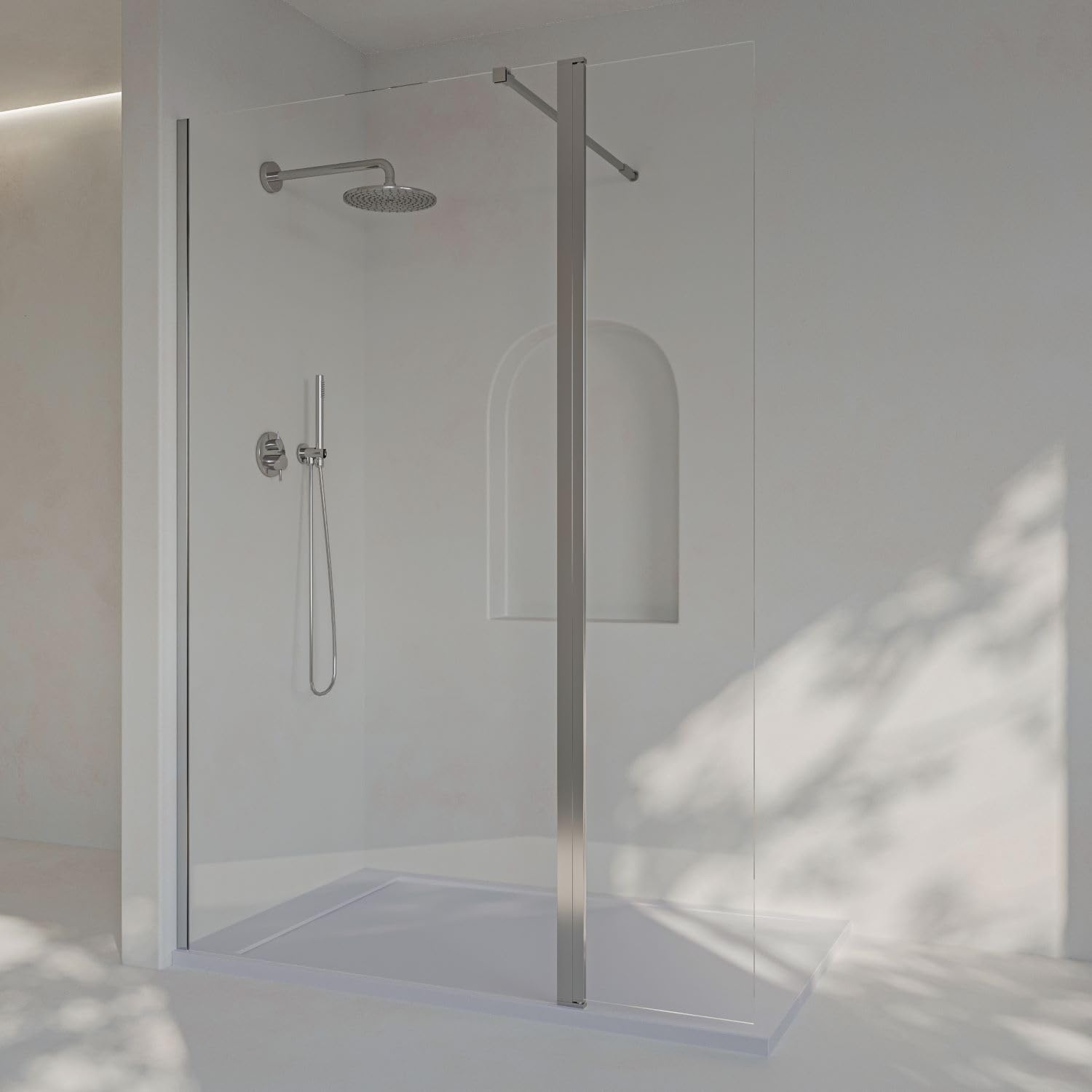 SoulHome Mampara ducha Fija + Abatible Cromo 120 cm | Panel Fijo + Abatible, Vidrio transparente de seguridad 8 mm, tratamiento antical, Ancho 120cm (80cm fijo + 40cm abatible)