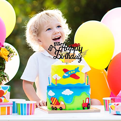 Pafuwei 1 Pcs Race Car Cake Topper Happy Birthday Cake Topper Glitter Happy Birthday Sign Cake Decorations With Checkered Flag Racing Car Cake Topper Sports Party Supplies For Boys Girls #TOP4