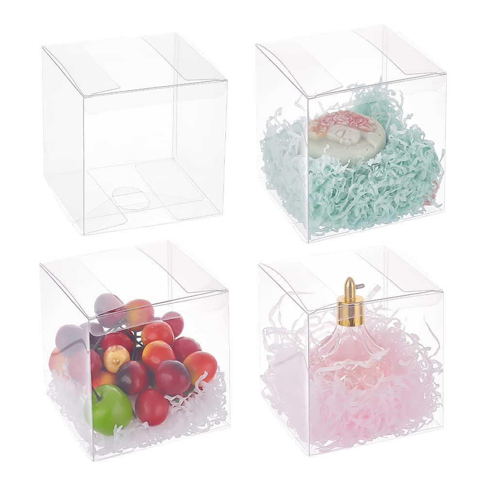 BENECREAT 20PCS Clear Wedding Favour Boxes 4.5x4.5x4.5" Square PVC Transparent Gift Boxes for Candy Chocolate Festival Gift Packaging