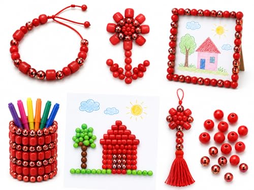 Image of eshoppee 200 gm Red Color Plastic Beads for Jewellery Making Kit Art and Crafts Materials for Necklace Bracelet Earring Making DIY Kit (20)