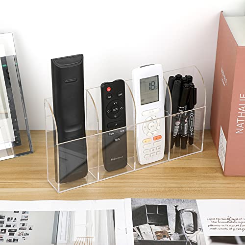 Hipiwe Wall Mount Remote Control Holder Clear Acrylic Media Organizer Remote Control Caddy Wall Pencil Holder Storage Box for Remote Control, Pens, Makeup, Key (4 Compartments) by Hipiwe - Image 8