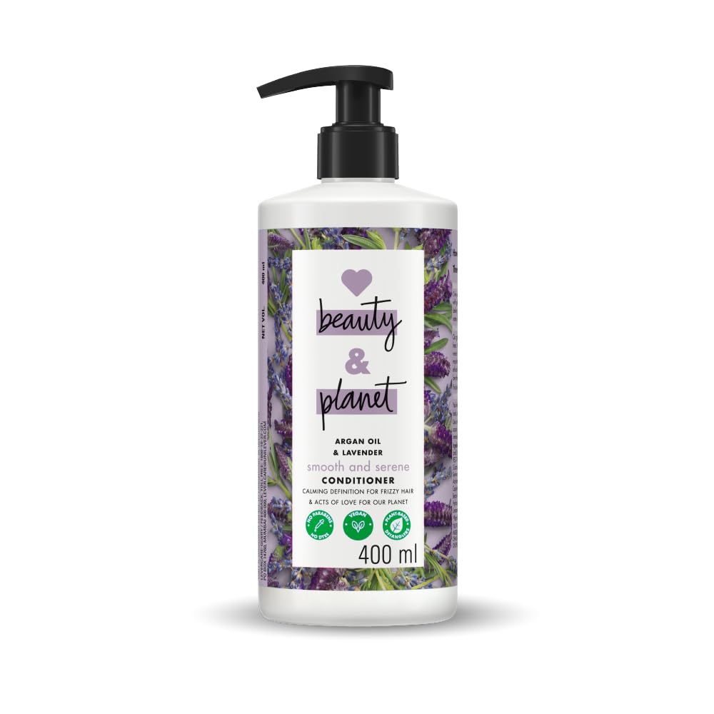 Love Beauty And Planet & Natural Argan Oil & Lavender Smoothening Conditioner, Relaxes Frizzy, Dry & Curly Hair, No Parabens, No Silicones, 400 ml