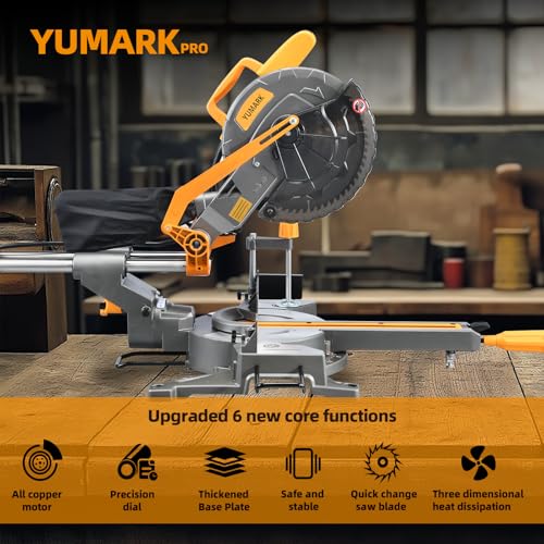 Yumark 10-inch Sliding Miter Saw Single Bevel Table Saw 1800W 5200RPM Compound Miter Saw Corded Power Wood Circular Saw with Adjustable Extension Table - Thumbnail 5