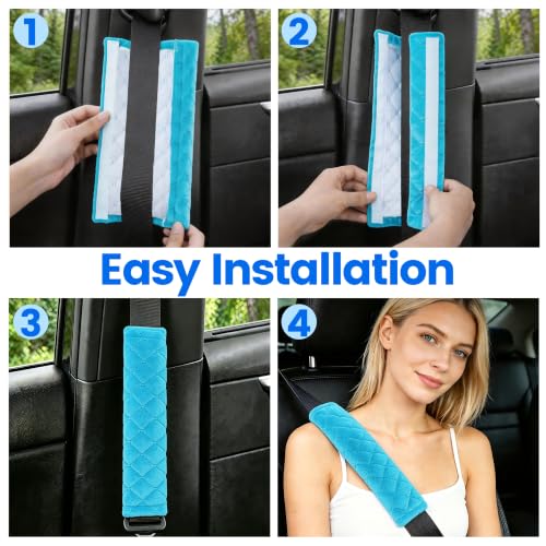 Image of Amooca Soft Auto Seat Belt Cover Seatbelt Shoulder Pad Cushions 2 PCS for a More Comfortable Driving Universal Fit for All Cars and Backpack Blue