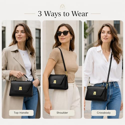 Image of Crossbody Bag for Women Shoulder Handbag PU Leather Satchel Purse with Top Handle Gold Turn Lock Adjustable Strap