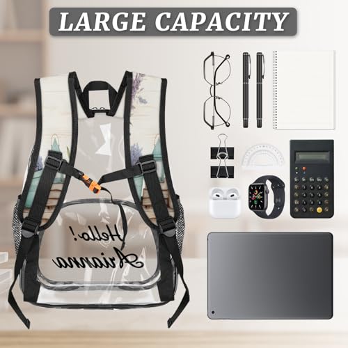 Floral Personalized Large Clear Backpack Heavy Duty for Stadium Approved Custom Floral Pattern PVC Transparent Backpack with Name See Through Bag for Concerts3
