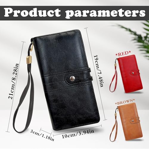 FuninCrea Women Wallets Large Capacity Ladies Purse with Removable Wrist Strap and ID Window, Womens Purse Card Wallet PU Leather Long Ladies Wallet with and 2 Compartments (Black)2