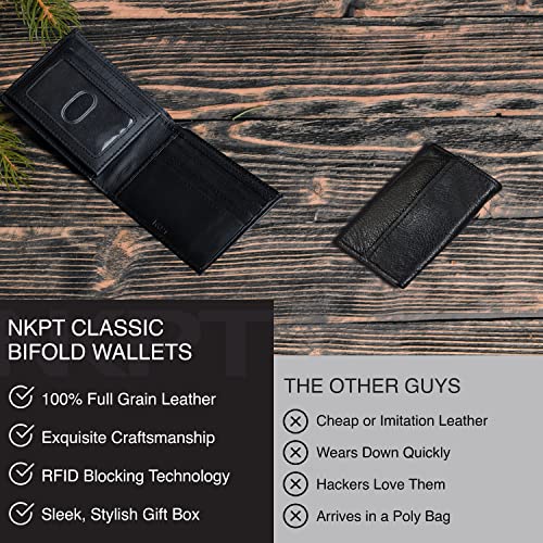 Premium RFID Men's Leather Bifold Wallet | High-Capacity, Full-Grain Leather, RFID Protection, Black3