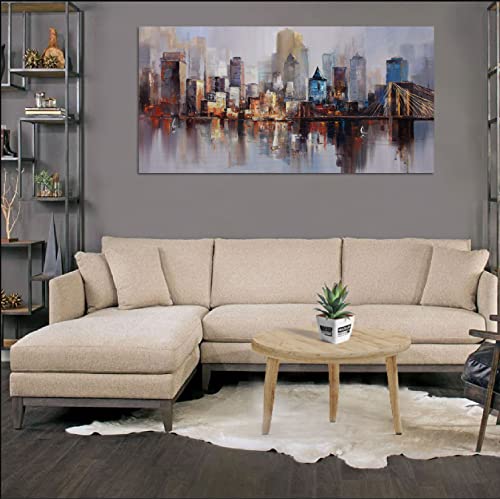 Arjun Brooklyn Bridge Wall Art Modern New York Abstract Canvas Cityscape Painting Large Framed, Colorful Nyc Skyline Textured Picture For Living Room Bedroom Home Office Decor 60"X30" Original Design #TOP1