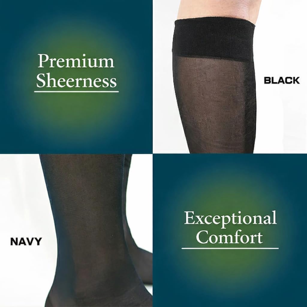 Men’s Sheer Nylon Dress Socks, Crew & Knee High, Thin Lightweight, Business Socks, Men’s 7–9, Made in Japan