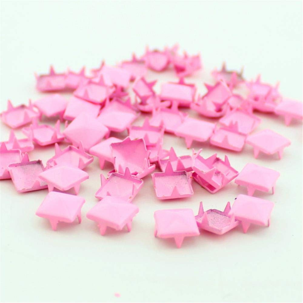 Mix-Colors 100pcs 9mm Pyramid Rivets and Studs Punk DIY Metal Square rivet studs and spikes for Clothing Shoes Bags Accessories,pink