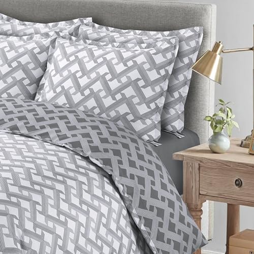Majestic Giftware Madison Linen 8-Piece Full Size Duvet Bedding Set (BL107-F) | Diamond Braid Dark Gray 300 TC Cotton Sateen Durable & Washable | 2 Fitted Sheets, 2 Duvets, 4 Pillowcases