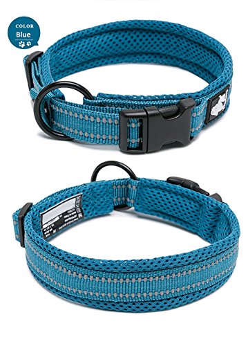 Creation Core Reflective Dog Collar With Ring Breathable Mesh Soft Padded Adjustable Nylon Pet Collar 0.8" Wide, Blue M #TOP1