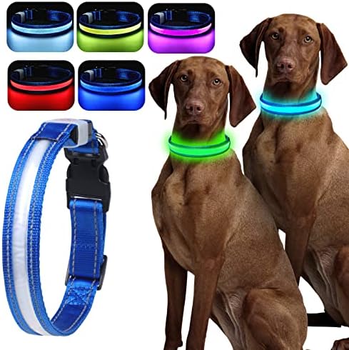 Petbank LED Light Up Dog Collars - 1600 Feet of High Visibility, 7 RGB Colors & 5 Light Modes Glow Dog Collar USB Rechargeable Water-Resistant for Small Medium Large Dogs