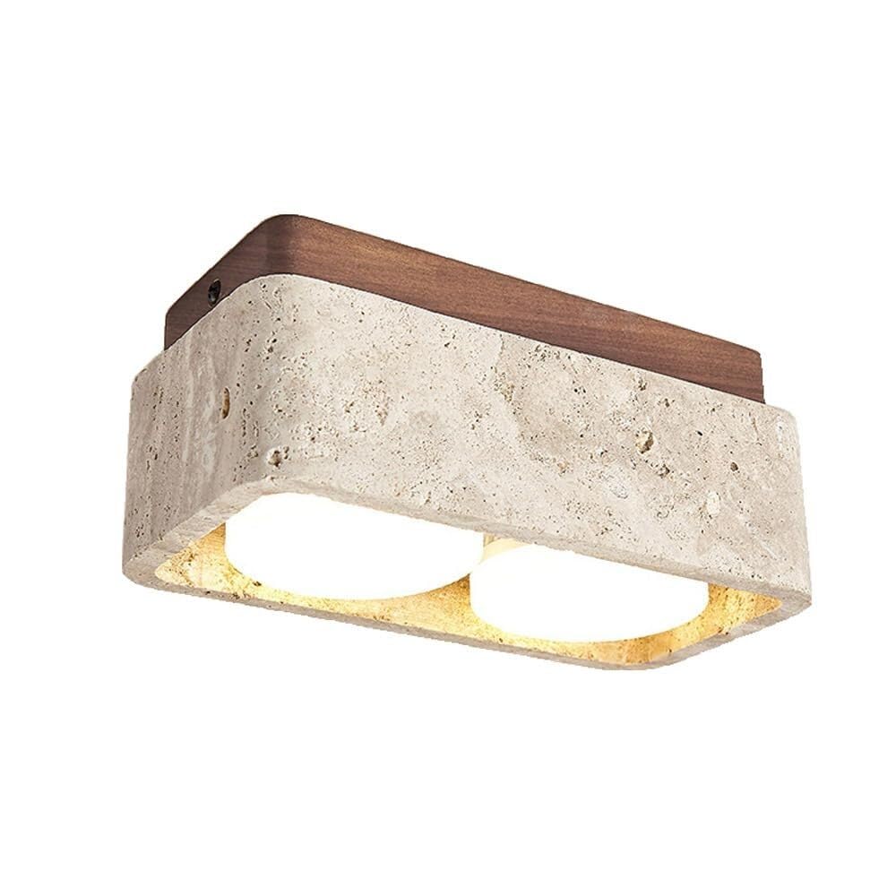KXEcoLife Japanese Wabi-sabi Natural Stone Shade Ceiling Light,Yellow Travertine Art Interior Decoration Lamp(Walnut Color,2-Light)