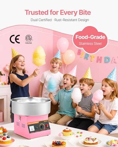 Miniatura 5 de Vevor Máquina De Algodón De Azúcar Eléctrica 1000 W Capacidad De 100 G De Azúcar 38 X 38 X 34 Cm Fácil De Instalar Y Desmontar Control Simple Con Azucarero Y Cuchara Para Hogar, Fiestas, Rosa