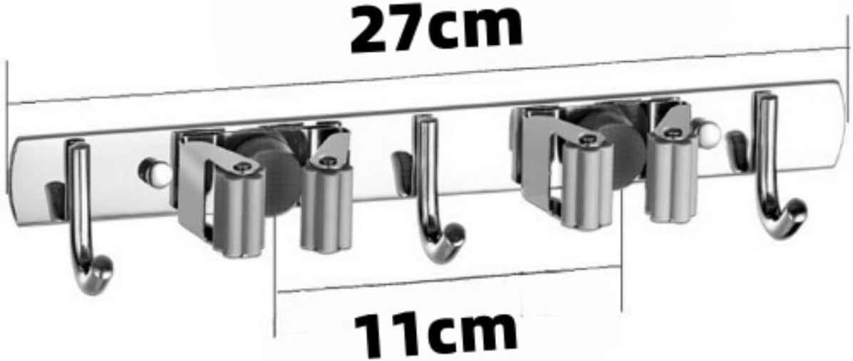Mop and Broom Holder Wall Mount Metal Heavy Duty Stainless Steel Utility Hooks Mop Hanger Storage Rack Broom Organizer 2 Racks with 3 Hooks Garden Tool