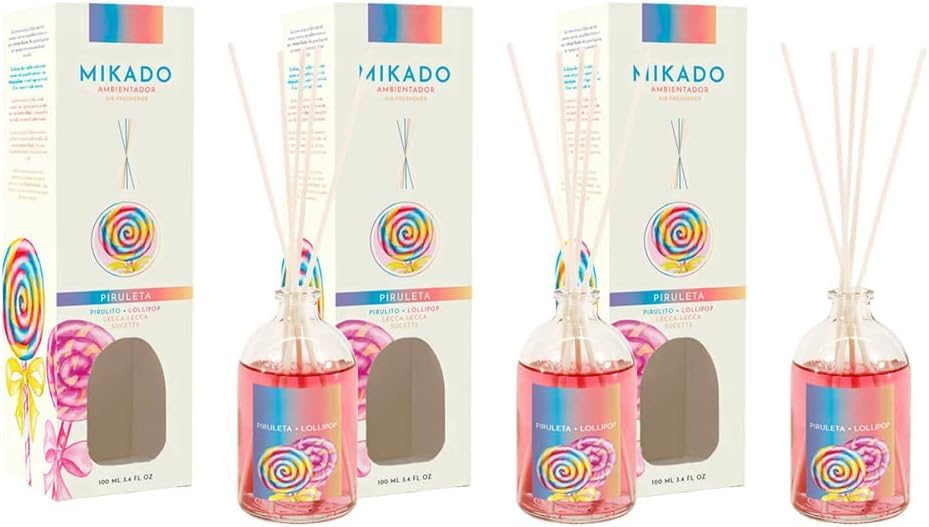 PCMOVILES Mikado Ambientador PIRULETA 100 ml – Pack de 3 Unidades – Aroma Fresco y Natural – Difusor de Varillas para Casa, Oficina y Armario