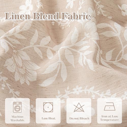 Image of MYSKY HOME Short Tiers Curtains 24 Inch Length Boho Floral Linen Blend | Small Cafe Window Tier Curtains for Farmhouse Vintage Drapes with Tassel Rod Pocket, Fog Taupe, 26 inch Wide, 2 Panels