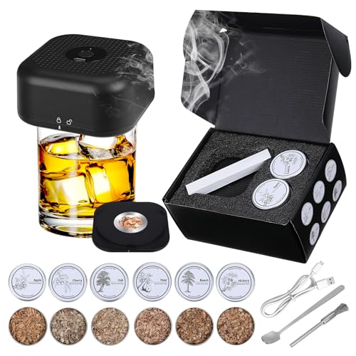 Kit per Affumicatore per Cocktail Kit per Affumicatore Whisky da Elettrico con 6 Gusti Patatine in Legno Accessori per Cocktail Whisky Regalo di Natale per Padre Marito Uomo