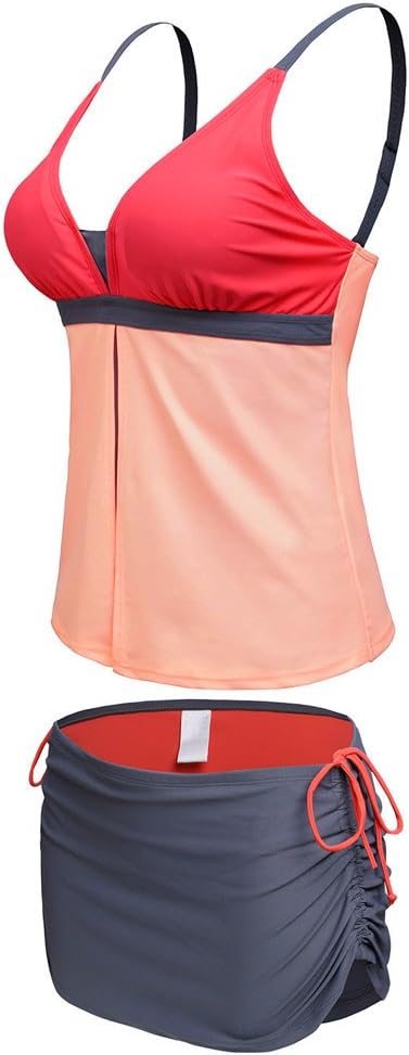 MEINICE Colorblock Tankini Skort Bottom Swimsuit(Pink,S)
