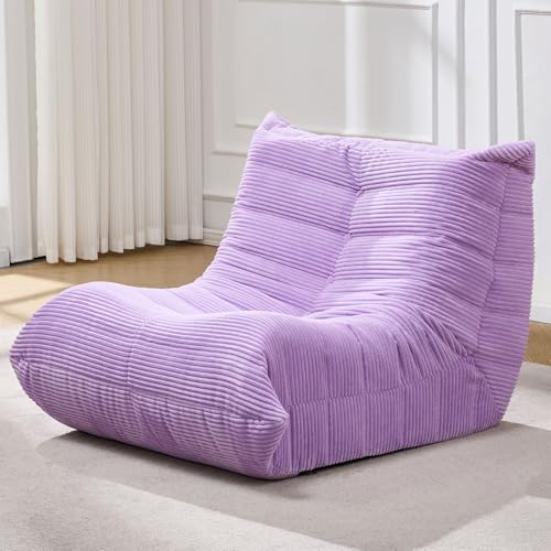 Image of Hobestluk Adults Bean Bag Chair Faux Fur BeanBag Couch for Living Room | Purple Corduroy,Ergonomic Design,Memory Foam,UltraSoft,Anti-slip Bottom,No Assembly Required,Decorative Style for Living Room