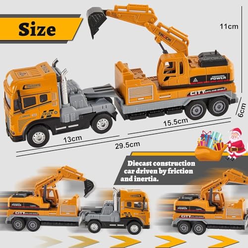 Image of Die cast Alloy Model Engineering Excavator Truck Toy for Kids Boys Friction Powered Construction Site Vehicles with Lights Sounds