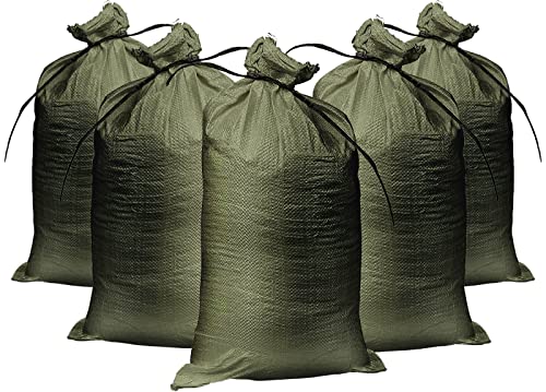 Empty Sandbags Military Green With Ties (Bundle Of 10) 14" X 26" - Woven Polypropylene Sand Bags, Extra Heavy Duty Sandbags For Flooding, Sand Bags Flood Protection #TOP6