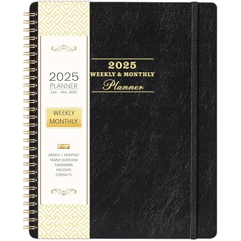 2025 Planner - Planner 2025, JAN 2025 - DEC 2025, 8" x 10", 2025 Weekly Monthly Planner, 2025 Planner Weekly Monthly, Spiral Bound, Black Cover