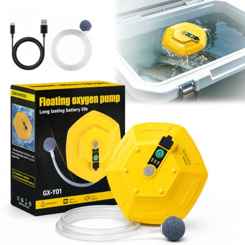 2026 New Bait Bucket Aerator for Fishing Floating & Rechargeable IPX7 Waterproof Oxygen Pump Ultra-Quiet Bubbler for Live Minnows Portable Fish Tank & Aquarium Aerator