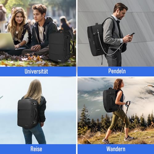 Taygeer Ryanair Handgepäck 40x30x20, Rucksack Handgepäck Flugzeug 24L Leicht, Rucksack 40x30x20 mit 15.6 Zoll Laptopfach und USB Ladeanschluss, Klein Reiserucksack für Weekender, Kurze Tirp, Schwarz