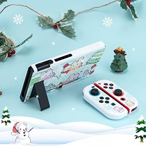 ENFILY Cute Christmas Snow Bunny Rabbit Case Compatible with Nintendo Switch, Dockable Case Cover, E