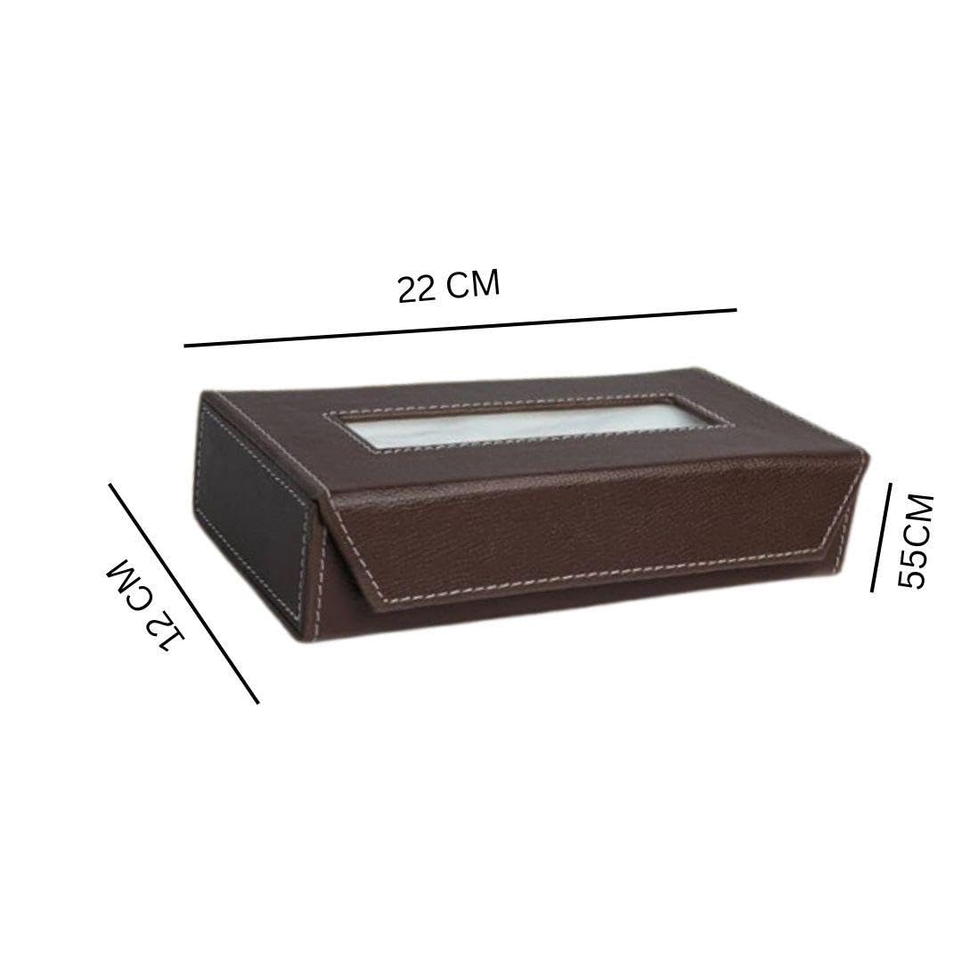 Handcrafted Leather Tissue Box Holder - Chocolate -3