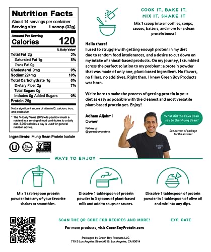 GREEN BOY One Ingredient Vegan Protein Powder Made from Mung Bean Protein. No Soy, No Gluten, No Sugar Low Carbs. Great for Cooking, Baking and Smoothies - Image 5