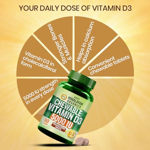 Image of Vlado's Himalayan Organics Vitamin D3 5000IU - Chewable Vitamin D Tablets | Cholecalciferol Vitamin D3 Supplement for Bone & Immunity | For Men And Women | Orange Flavour - 60 Tablets