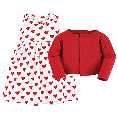 image for Hudson Baby baby girls Cotton and Cardigan Set Casual Dress, Red Heart