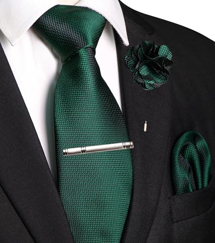 Image of JEMYGINS Mens Tie and Lapel Pin with Pocket Square Tie Clip Sets for Casual and Business 4PCS