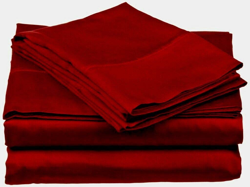 LUXURIOUS BEDDING UK Double Size 800 Thread Count New Soft Egyptian Cotton 13" Inch Deep Pocket Six (6) Piece Bed Sheet Set(1 PC Fitted,1 PC Flat,4 PC Pillow Cases) Burgundy Solid