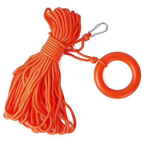 Water Floating Lifesaving Rope 98.4FT, Outdoor Professional Throwing Rope Rescue Lifeguard Lifeline with Bracelet/ Hand Ring for Swimming Boating Fishing 800KG Capacity