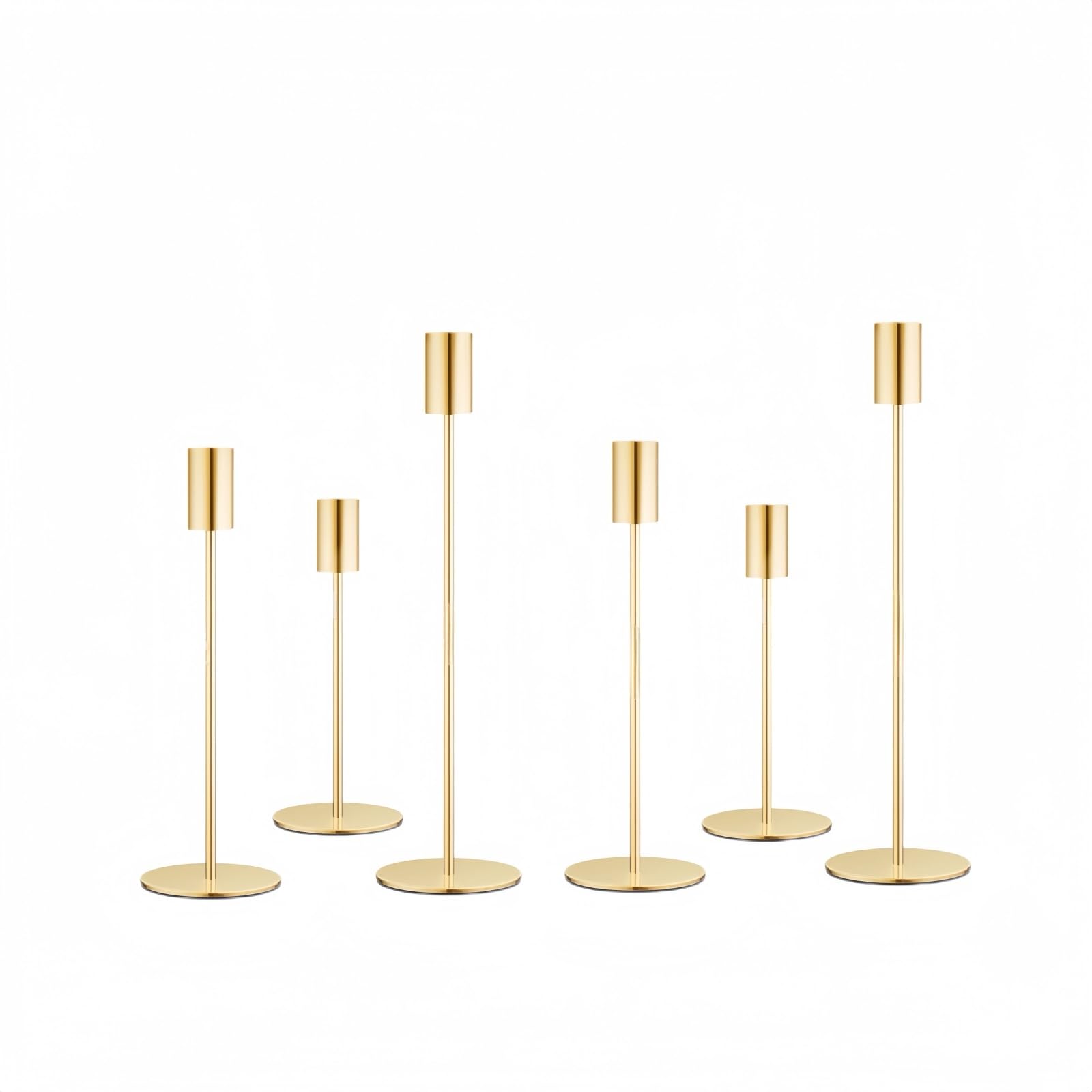 Gold Metal Candle Holders for Taper Candles – 6 Pack Vintage Candle Holder Set for Wedding Table Decor, Tall Candle Holders for Home, Mantel, Shelf, Modern or Classic Style (Gold, 6 PC)