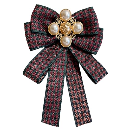 Image of Layered Shell Pearl Bow Pre-Tied Brooch for Women Girls Elegant Love Heart Gold Plated Black White Houndstooth Bowknot Tie Brooches Lapel Pins Corsage Collar Ceremony Holiday Dress Accessories