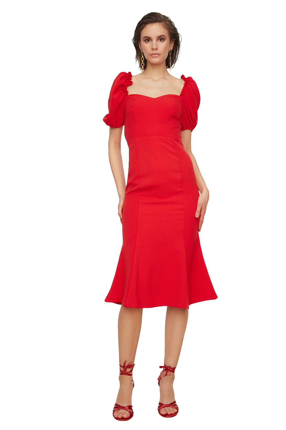 Trendyol Women Party Midi Bodycone Fitted Woven Dress Rot