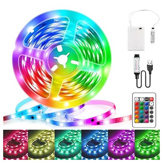 Ruban Led 2M, RGB 5050 Bande LED Alimenté par Batterie ou USB, Dimmable 16 Couleurs Led Bande avec Télécommande pour Chambre, Salon, Rétroéclairage TV, Bar, Fête