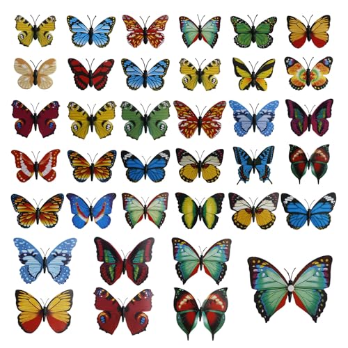 Farfalle decorative autoadesive per la primavera, decorazione 3D, farfalle artificiali, colorate, rimovibili, 6-12 cm, per decorazione della stanza, 36 pezzi