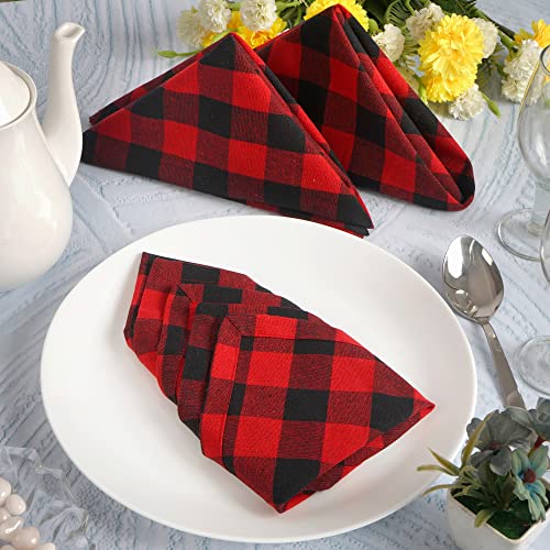 Image of FINGERCRAFT 100% Cotton Cloth Napkins Set of 12 - 20x20 Inch (50x50 cm) Reusable Soft & Absorbent Gingham Check Dinner Table Napkins (Red Black Check, Set of 12)