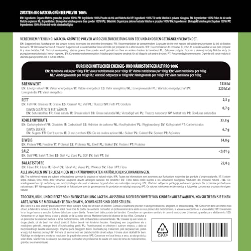 Alpi Nature Matcha Pulver BIO aus Japan 100g, Grüner Tee Premium Grade, bio Matcha Tee, natürlich koffeinhaltig