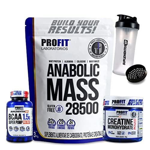 Kit Mass 3kg + Creatina 150g + BCAA 2400mg 100 caps + Coqueteleira (Chocolate)