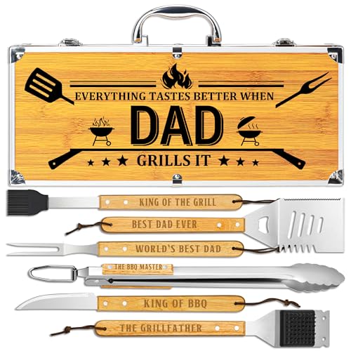 Dad Gifts from Daughter Son, Dad Grilling Birthday Gift Heavy Duty Wooden BBQ Grilling Accessories...