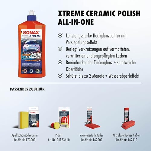 SONAX XTREME Ceramic Polish All-in-One (500 ml) beseitigt Verkratzungen auf vermatteten, verwitterten und ungepflegten Lacken | Art-Nr. 02472000