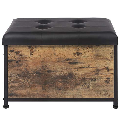 Storage Bench Flip Top Storage Ottoman Bed End Stool with Padded Seat Toy Storage Chest for Entryway Bedroom Living Room Rustic Brown 24Inches